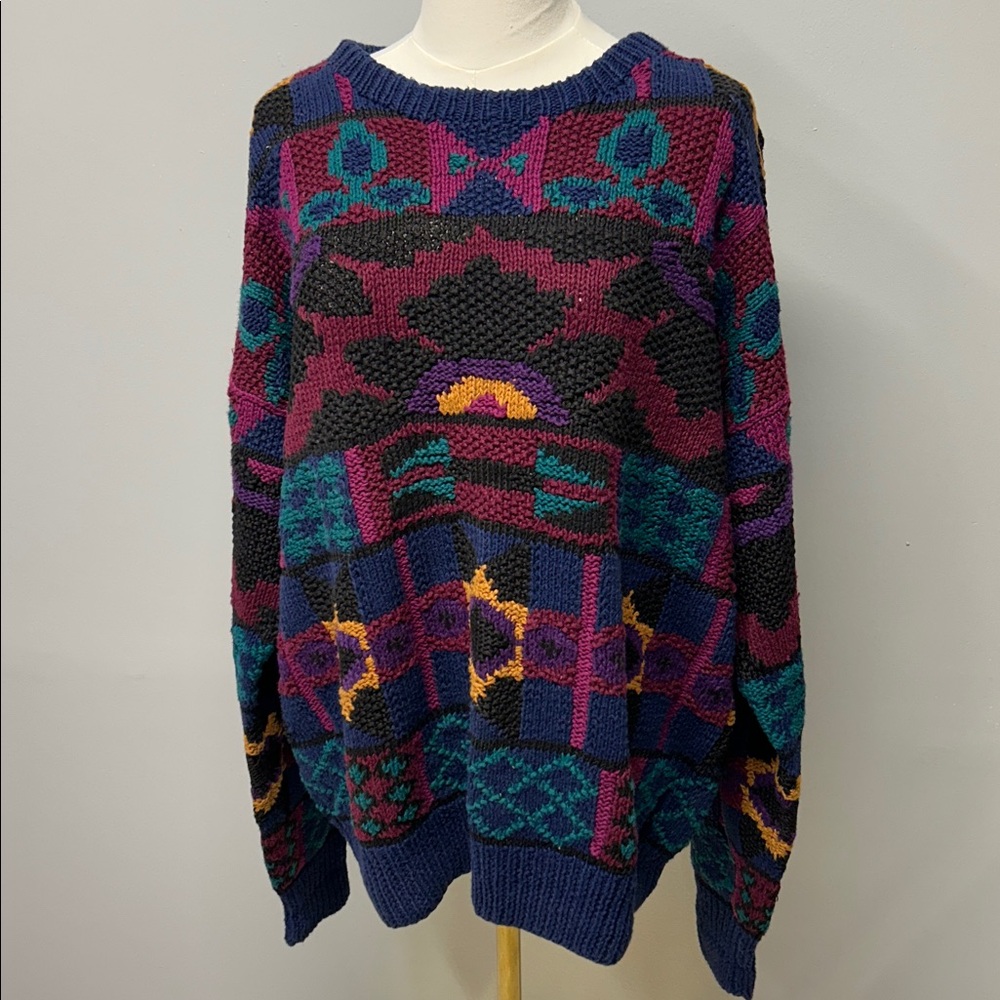 Vintage Northern Isles‎ Hand-Knit Sweater Ramie Cotton Made in Hong Kong 90s XXL